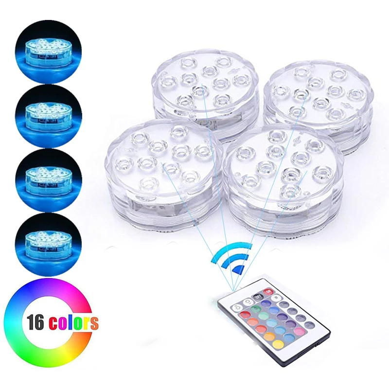 4 pcs 10leds RGB Led Underwater Light Pond Submersible IP67 Waterproof Swimming Pool Light AAA Battery Operated for holidy party
4 pcs 10leds RGB Led Underwater Light Pond Submersible IP67 Waterproof Swimming Pool Light AAA Battery Operated for holidy party