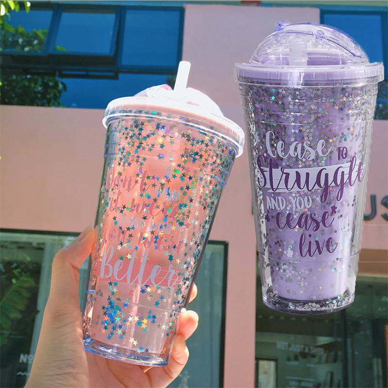 Creative Plastic cup Double layer Sequin Sippy Cup Adult Milkshake Cold Drink Juice Large Capacity Portable Water Bottles
Creative Plastic cup Double layer Sequin Sippy Cup Adult Milkshake Cold Drink Juice Large Capacity Portable Water Bottles