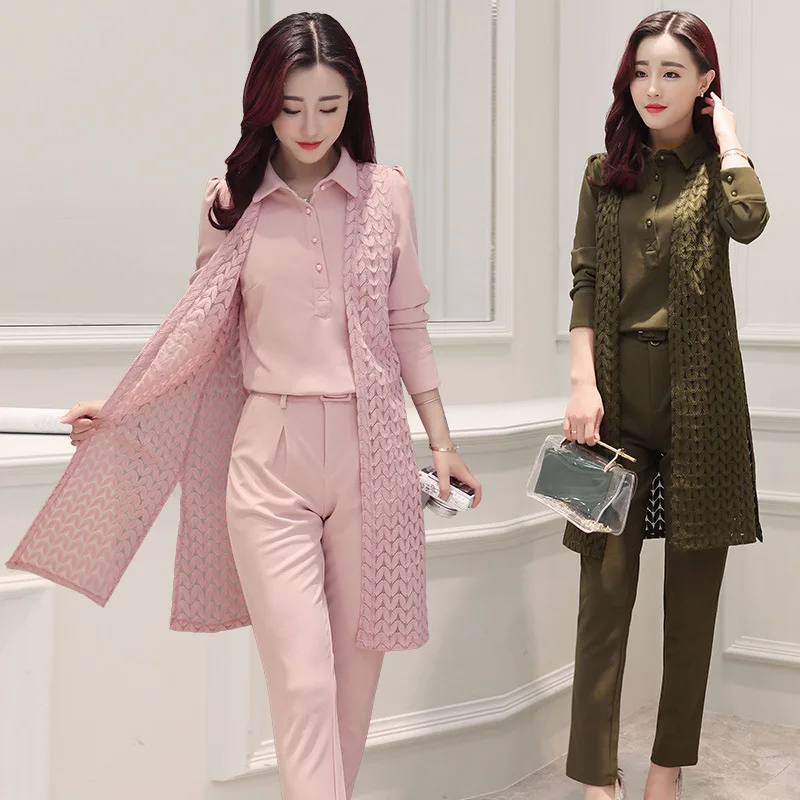 New lapel long-sleeved solid color chiffon shirt women's harem pants three-piece
New lapel long-sleeved solid color chiffon shirt women's harem pants three-piece