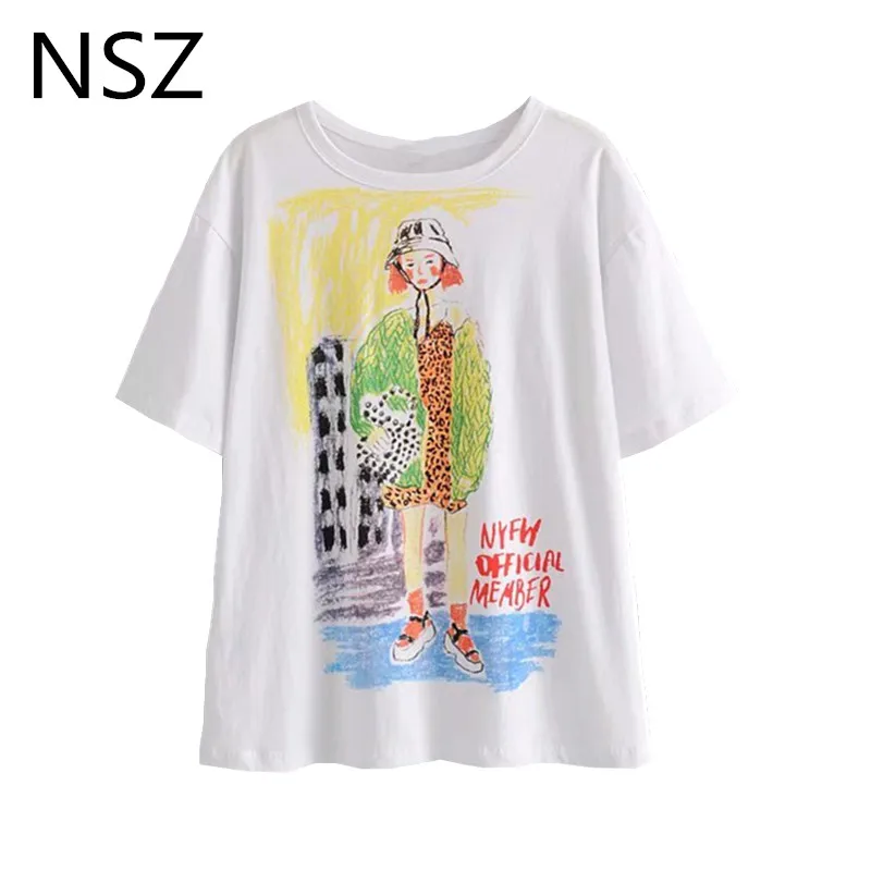 NSZ Women White Cartoon t-shirt Cotton Oversized Short Sleeve Round Loose Casual T Shirt Summer Tees Shirt Top camiseta mujer
NSZ Women White Cartoon t-shirt Cotton Oversized Short Sleeve Round Loose Casual T Shirt Summer Tees Shirt Top camiseta mujer