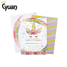 Cartes d'anniversaire avec enveloppe licorne thème Invitation carte bébé douche fournitures fête faveurs Invitations de mariage carte de voeux(China)