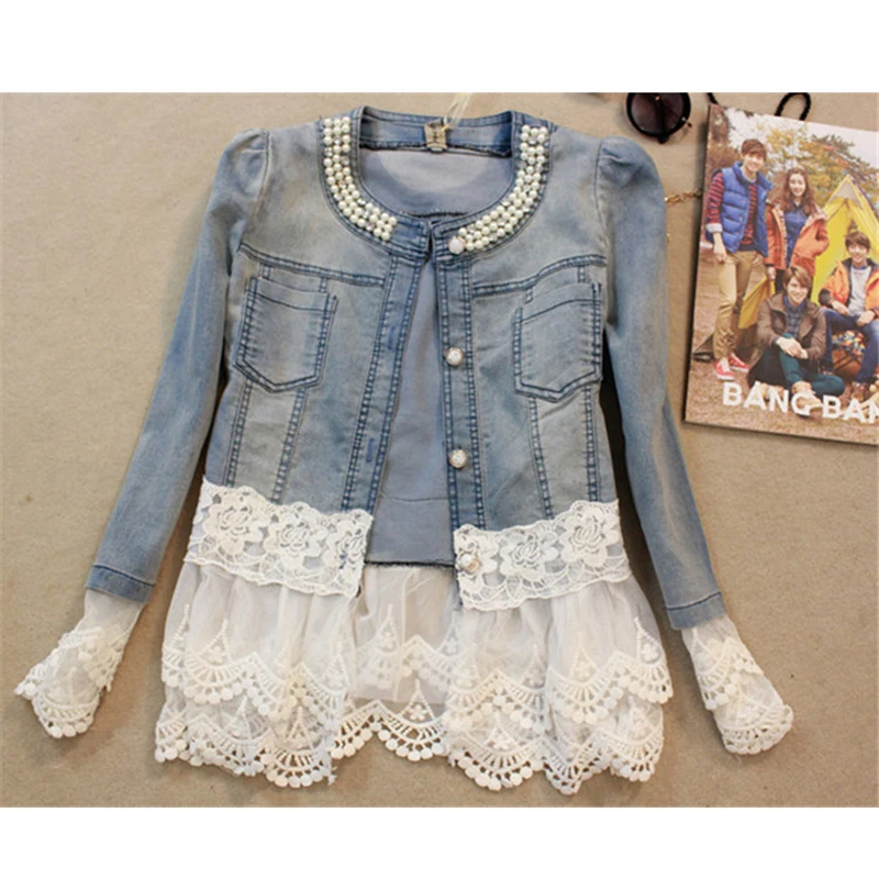 Spring Women Beading Denim Jacket Lace Patchwork Jean Coat Hollow Out Long Sleeve Denim Outerwear Short Tops Plus Size 5XL SE439
Spring Women Beading Denim Jacket Lace Patchwork Jean Coat Hollow Out Long Sleeve Denim Outerwear Short Tops Plus Size 5XL SE439