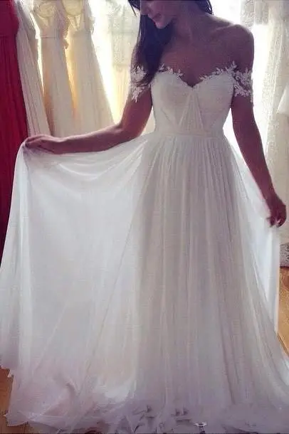 Ivory Beach Wedding Dresses Simple A-Line Off-shoulder Long Appliques Wedding Dresses
Ivory Beach Wedding Dresses Simple A-Line Off-shoulder Long Appliques Wedding Dresses