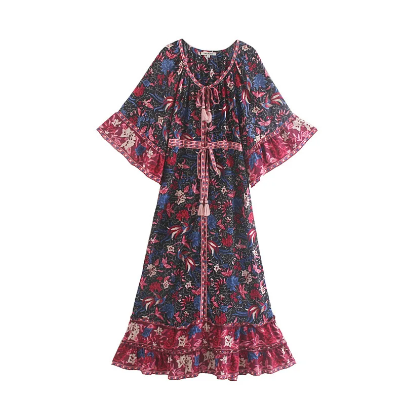 2019 Phoenix & Floral Print Summer Boho Chic Beach Dress Women Flare sleeve Tassel Lace-up Long dresses Female vestidos#A061
2019 Phoenix & Floral Print Summer Boho Chic Beach Dress Women Flare sleeve Tassel Lace-up Long dresses Female vestidos#A061