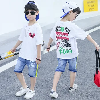 Boy Summer Clothing Set New Boy Letter Print Short Sleeve T-shirt + Denim Shorts Children's Casual Suit 
Boy Summer Clothing Set New Boy Letter Print Short Sleeve T-shirt + Denim Shorts Children's Casual Suit