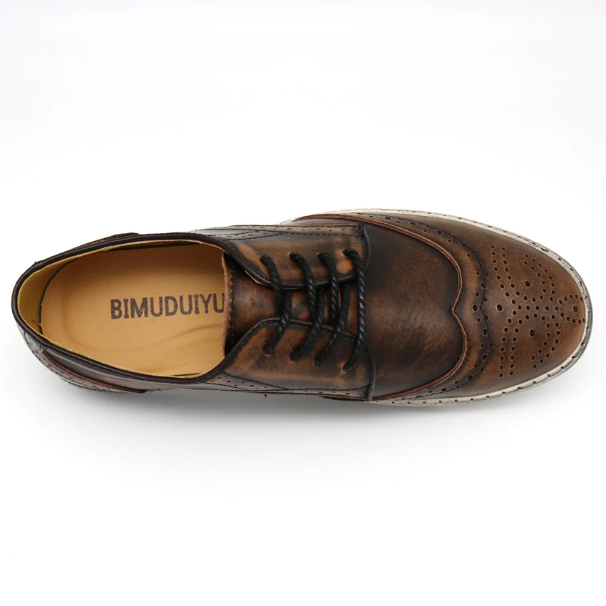 BIMUDUIYU Spring Autumn New Trendy Shoes Quality Genuine Leather Soft Casual Gentleman Brogue Style Men's Shoes 38-48 Large size 20