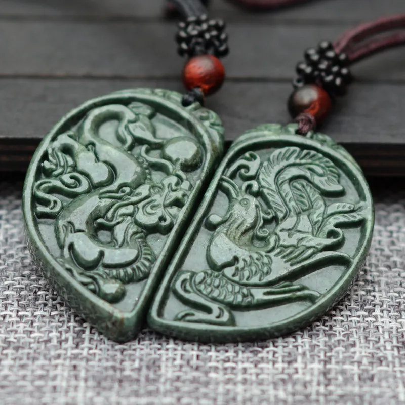 wholesale Natural Dark Green Jades Heart-shaped Pendant Carved Dragon Phoenix Pendant Necklace Women Men Lover's Fashion Jewelry
wholesale Natural Dark Green Jades Heart-shaped Pendant Carved Dragon Phoenix Pendant Necklace Women Men Lover's Fashion Jewelry