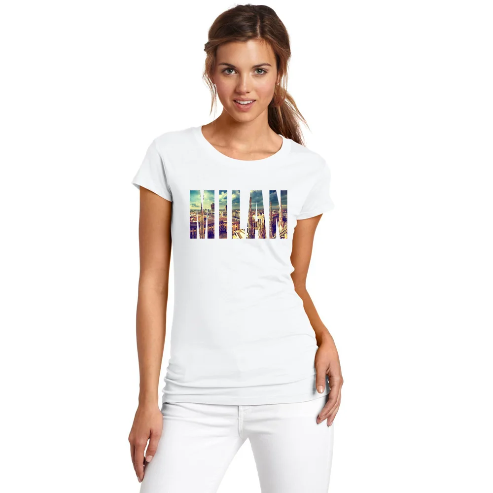 

Summer Women T Shirt International Fashion Capital of Milan City Printed Short Sleeve Femmes T-shirt Cotton Women's Tshirts