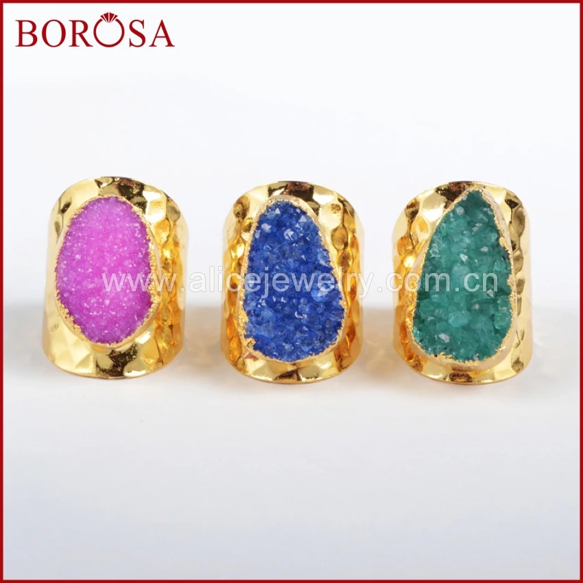 BOROSA Unique Party Golden Drusy Ring Vintage Embossed Gold Color Natural Geode Druzy Stone Ring For Women G0341
BOROSA Unique Party Golden Drusy Ring Vintage Embossed Gold Color Natural Geode Druzy Stone Ring For Women G0341
