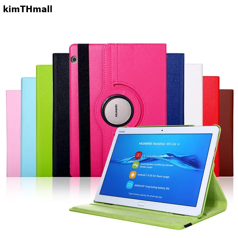 Case For Huawei MediaPad M3 Lite 10 10.1" BAH-W09 BAH-AL00 Protect Cover 360 Rotating Smart leather Stand Tablets case kimTHmall |