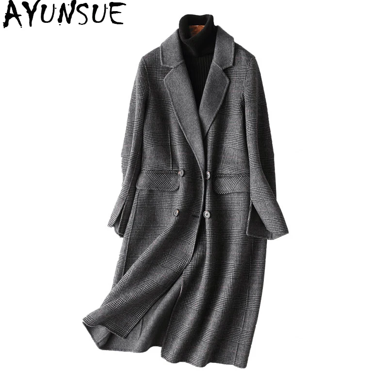 AYUNSUE Autumn Winter Coat Women England Style Plaid Real Wool Coat Female Long Jackets Outerwear manteau femme 37121 WYQ1183
AYUNSUE Autumn Winter Coat Women England Style Plaid Real Wool Coat Female Long Jackets Outerwear manteau femme 37121 WYQ1183