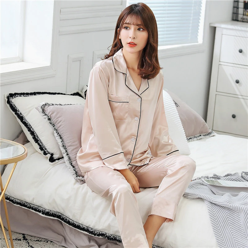 Silk Pajamas For Women Satin Women Pajamas Sets Long Sleeves Turn-down Collar Pocket Decor Top+Pants Women Silk Pajamas
Silk Pajamas For Women Satin Women Pajamas Sets Long Sleeves Turn-down Collar Pocket Decor Top+Pants Women Silk Pajamas