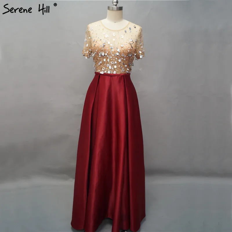 Dubai Wine Red Short Sleeves Evening Dresses Design 2019 Satin Sequined Beading Beach Evening Gowns Serene Hill LA60740
Dubai Wine Red Short Sleeves Evening Dresses Design 2019 Satin Sequined Beading Beach Evening Gowns Serene Hill LA60740