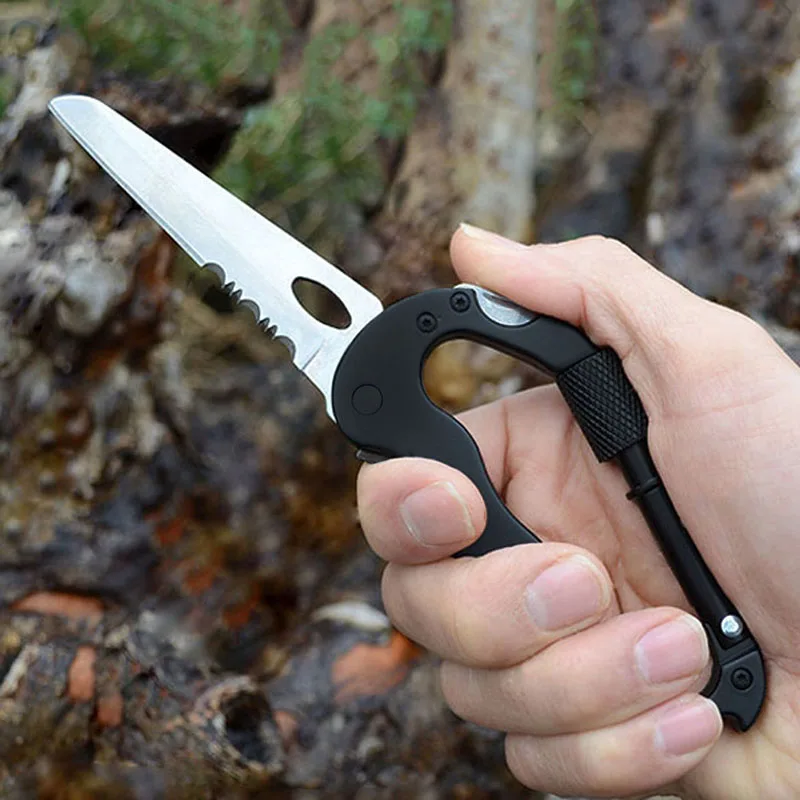 

5 In 1 Multi-functional Outdoor Climbing Gear Knife Hiking Survival Rock Carabiner Tool Multi Tool Buckle Lock Opener Tools