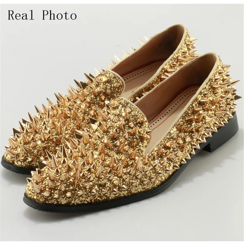 rose gold spiked loafers mens