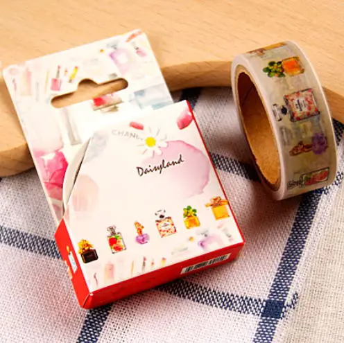 

Free shipping Beautiful washi paper tape with color box/15mm*5m*2boxes varied perfume bottle masking japan washi tape
