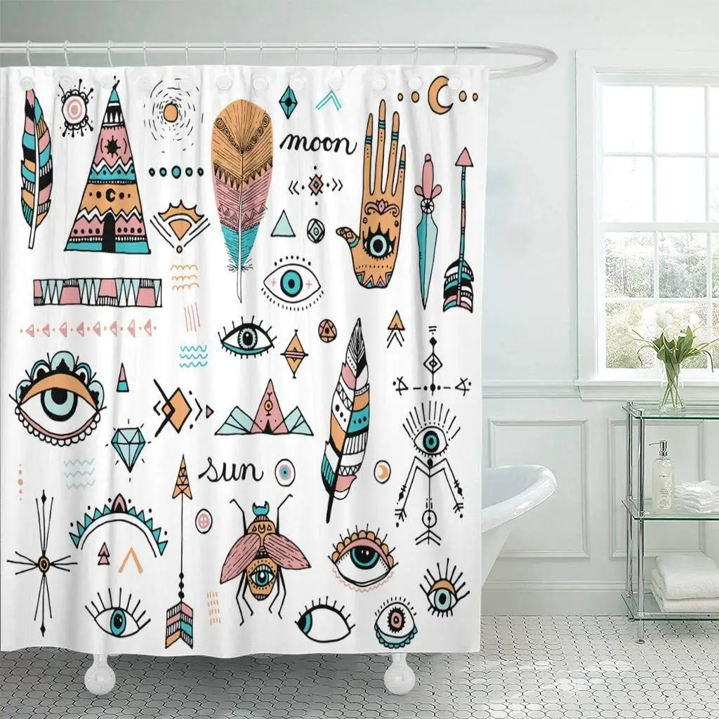 Fabric Shower Curtain with Hooks Orange Arrow Boho Style Doodle Clip Evil Eye Hamsa Hand of Fatima Bohemian Design Pink
Fabric Shower Curtain with Hooks Orange Arrow Boho Style Doodle Clip Evil Eye Hamsa Hand of Fatima Bohemian Design Pink