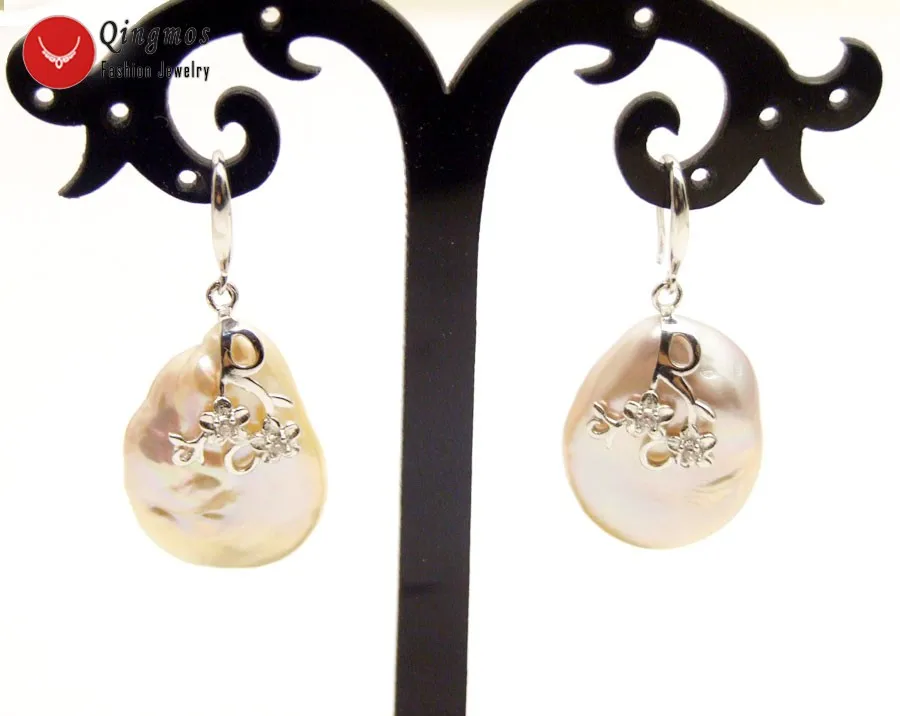 Qingmos Trendy Natural Pearl Earring for Women with 20mm Oval Dangle Pink Pearl Earrings Fine Jewelry Free Pack Box ear717
Qingmos Trendy Natural Pearl Earring for Women with 20mm Oval Dangle Pink Pearl Earrings Fine Jewelry Free Pack Box ear717
