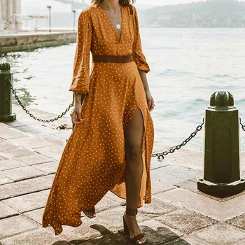 Sexy Women Dresses Ladies Casual Split Diurnal Boho V Neck Dot Printed Holiday Party Long Dress vestidos femininos
Sexy Women Dresses Ladies Casual Split Diurnal Boho V Neck Dot Printed Holiday Party Long Dress vestidos femininos