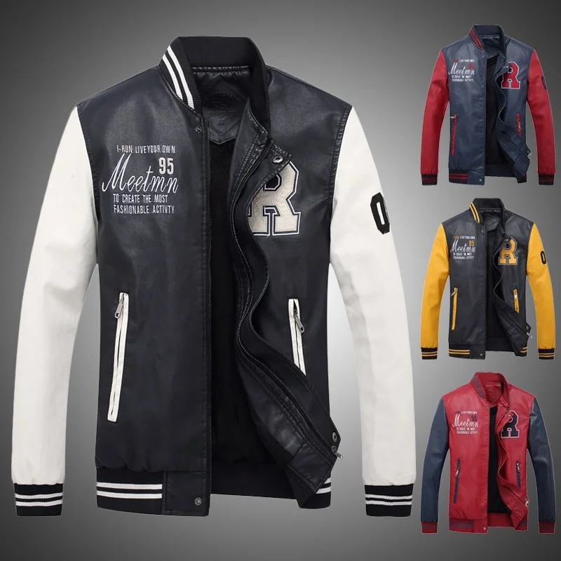 Men PU Jacket 2019 Casual Embroidery Letter Baseball Jackets Stand Collar Male Autumn Winter Thick Fleece Fitness Outerwear Coat
Men PU Jacket 2019 Casual Embroidery Letter Baseball Jackets Stand Collar Male Autumn Winter Thick Fleece Fitness Outerwear Coat