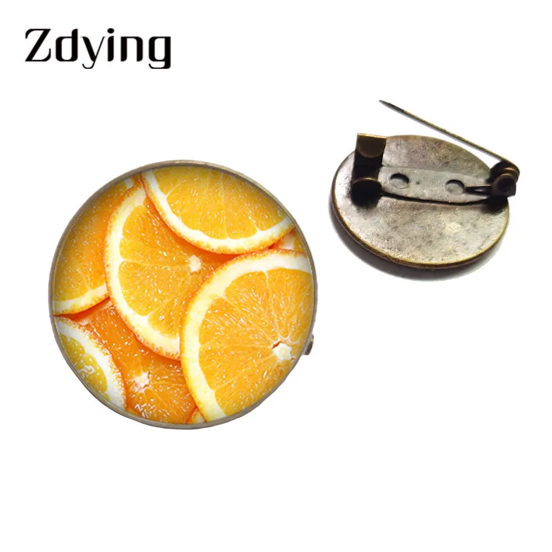 Фото ZDYING модная значки с фруктами металлическая брошь стекло кабошон оранжевый лимон