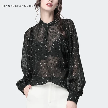 Sexy Transparent Black Chiffon 2 Pieces Set Women Blouse And Bra Long Sleeve Polka Dot Printed Loose Female Summer Sleepy Tops
Sexy Transparent Black Chiffon 2 Pieces Set Women Blouse And Bra Long Sleeve Polka Dot Printed Loose Female Summer Sleepy Tops
