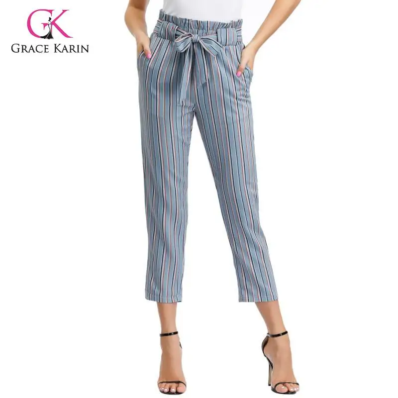 Grace Karin Womens Striped Pencil Pants With Belt Elastic High Waist Cropped Pants Office Lady Ankle Length Trousers Capris 2019
Grace Karin Womens Striped Pencil Pants With Belt Elastic High Waist Cropped Pants Office Lady Ankle Length Trousers Capris 2019