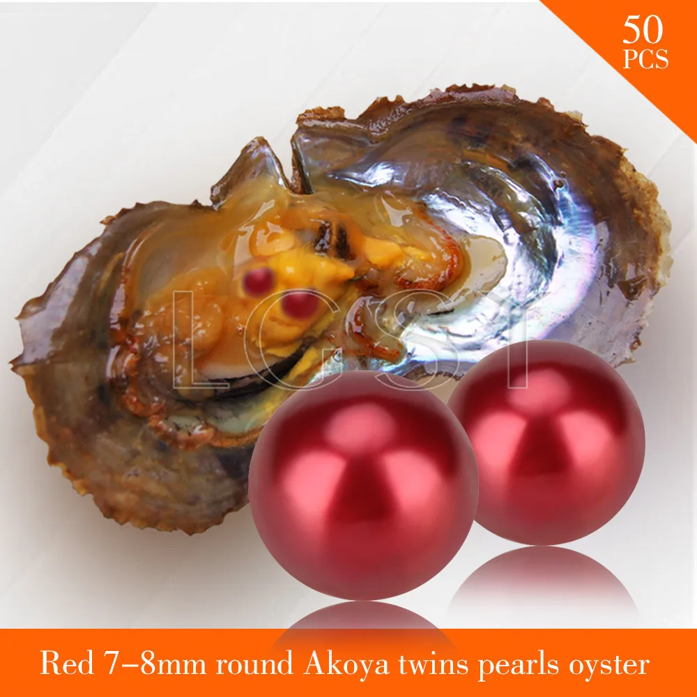 

Popular pearls Bead Red 7-8mm round Akoya twin pearls in oysters with vacuum package for women jewelry making 50pcs akoya oyster