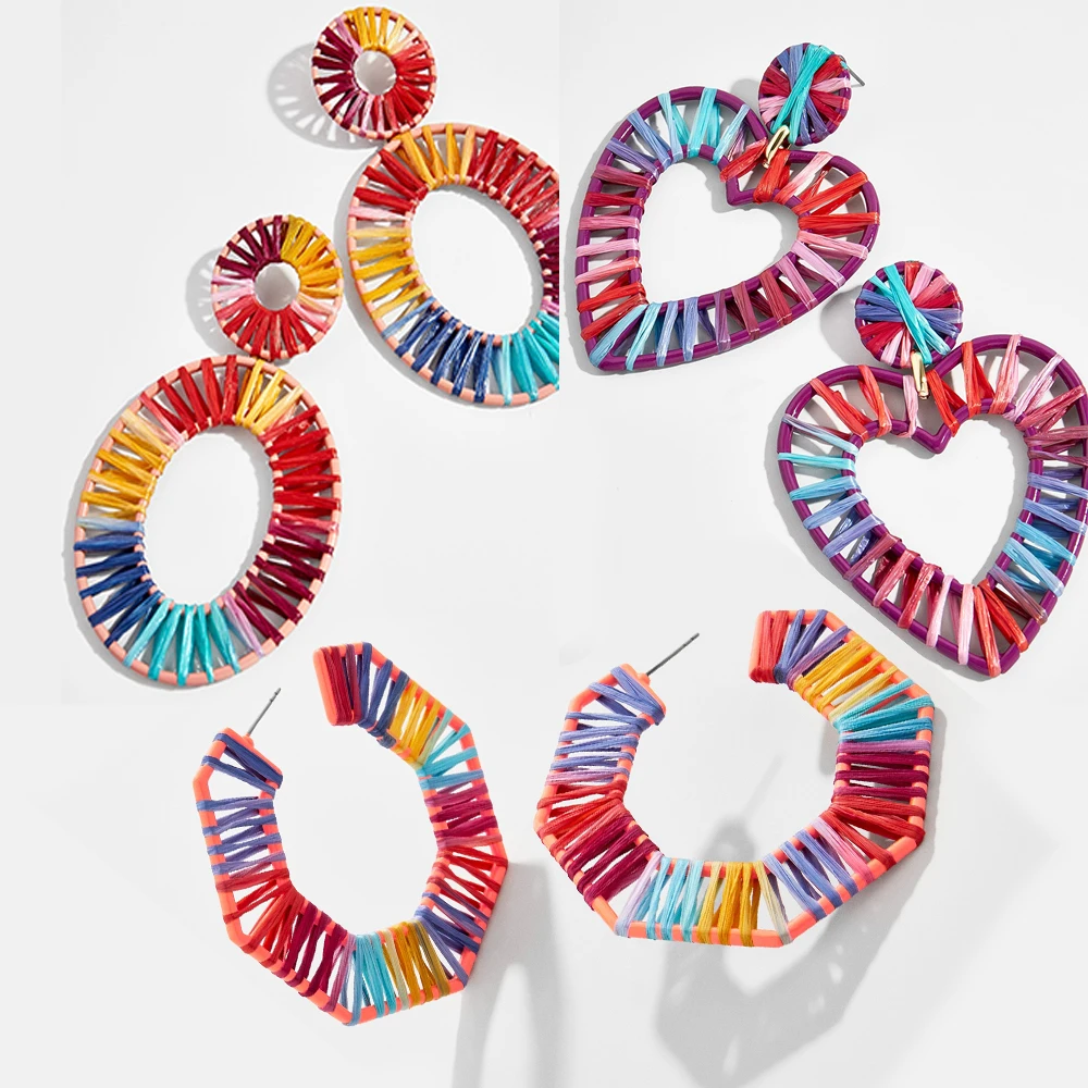 Bohemian Rainbow Raffia Earring For Women Big Oval Hollow Heart Geometric Statement Colorful Drop Dangle Earring Party Jewelry
Bohemian Rainbow Raffia Earring For Women Big Oval Hollow Heart Geometric Statement Colorful Drop Dangle Earring Party Jewelry