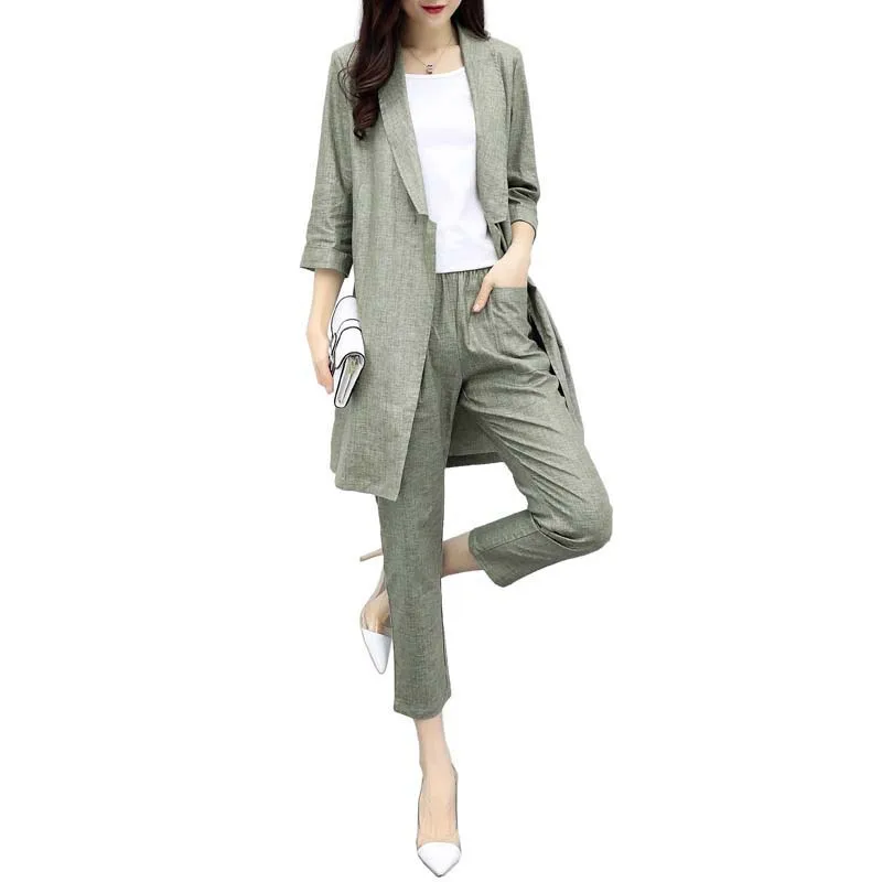 New women's spring and summer long section cotton and linen suit jacket nine pants casual fashion suit two-piece AL804
New women's spring and summer long section cotton and linen suit jacket nine pants casual fashion suit two-piece AL804