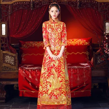 Embroidery Dragon Phoenix Evening Gowns Cheongsam Oriental Bride Marriage Suit Clothing Dress Vestidos Classic Women Qipao
Embroidery Dragon Phoenix Evening Gowns Cheongsam Oriental Bride Marriage Suit Clothing Dress Vestidos Classic Women Qipao
