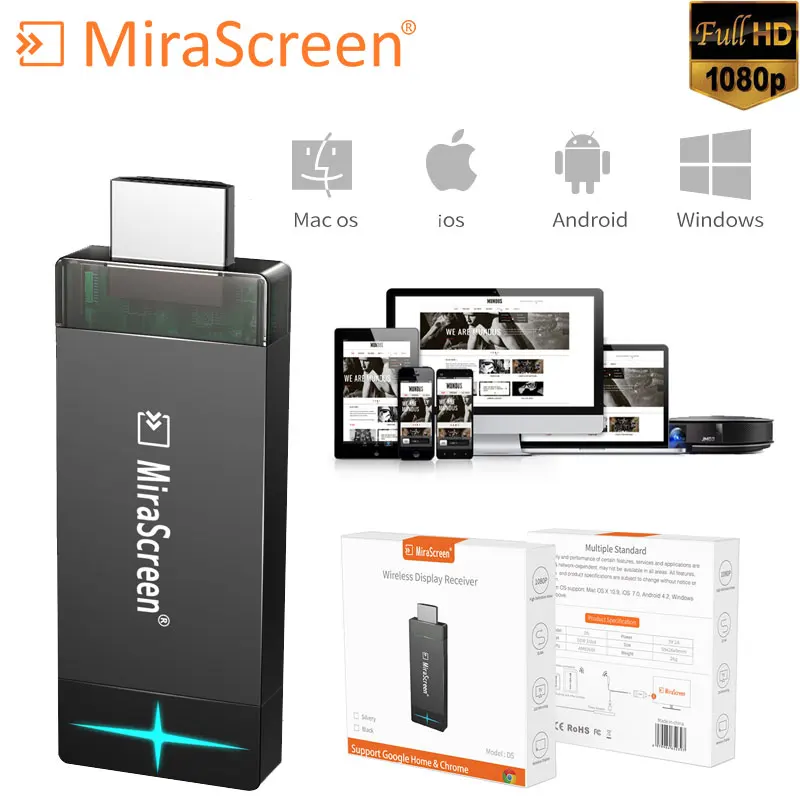 Mirascreen D5 2.4G+5G Miracast TV Stick Anycast WiFi Display TV Dongle Receiver Airplay DLNA Mirroring for Smart Phone Tablet
Mirascreen D5 2.4G+5G Miracast TV Stick Anycast WiFi Display TV Dongle Receiver Airplay DLNA Mirroring for Smart Phone Tablet