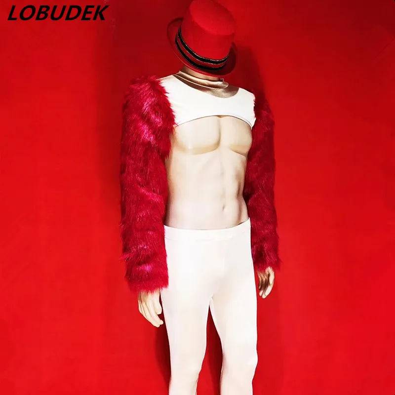 Valentine's Day Bar Party Male Magician Stage Outfit Red Faux Fur Top With Leotard Pants Sexy Suit Nightclub Pole Dance Costume
Valentine's Day Bar Party Male Magician Stage Outfit Red Faux Fur Top With Leotard Pants Sexy Suit Nightclub Pole Dance Costume
