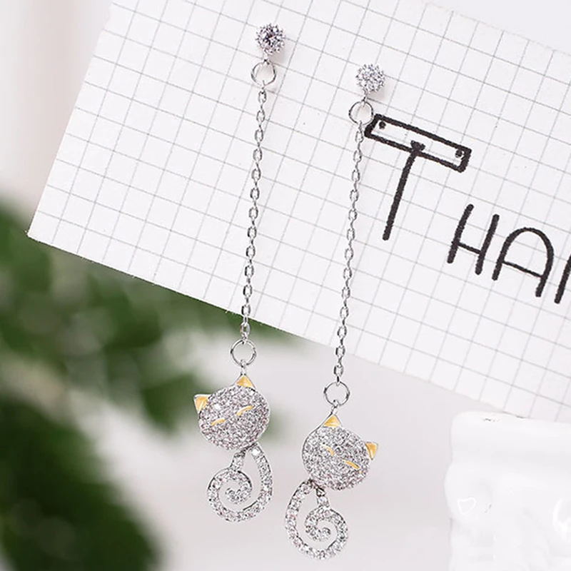New Fashion Silver Plated Dangle Hanging Cat Pendant Stone Rhinestone Long Drop Earrings For Women Jewelry Brincos Bijoux
New Fashion Silver Plated Dangle Hanging Cat Pendant Stone Rhinestone Long Drop Earrings For Women Jewelry Brincos Bijoux