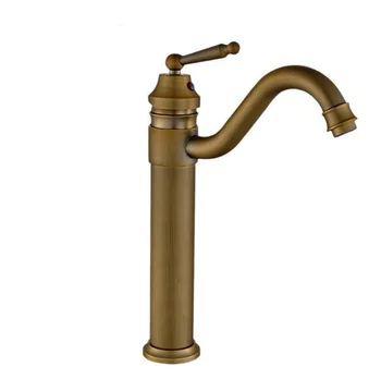 

Hot and cold water tall basin faucet bathroom kitchen retro antique mixer sink taps deck mounted brass finish washbasin faucets