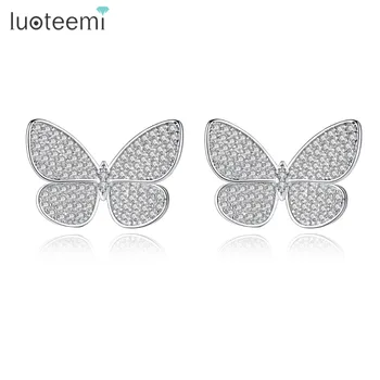 

LUOTEEMI Delicate Stud Earrings Micro Paved Shining Tiny Clear Cubic Zirconia Insect Butterfly Shape Ear Accessories for Girls