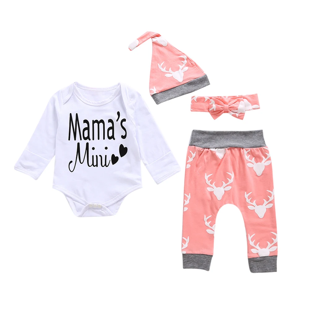 4pcs Baby Girls Clothes Set Cotton Long Sleeve Letter Print Romper+Pants+Hat+Headband Toddler Girl Clothing Kids Clothes Girls
4pcs Baby Girls Clothes Set Cotton Long Sleeve Letter Print Romper+Pants+Hat+Headband Toddler Girl Clothing Kids Clothes Girls
