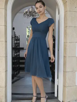Ruched Chiffon Informal Short Modest Bridesmaid Dresses Cap Sleeves V Neck A-line Knee Length 2019 Wedding Party Gowns CUSTOM
Ruched Chiffon Informal Short Modest Bridesmaid Dresses Cap Sleeves V Neck A-line Knee Length 2019 Wedding Party Gowns CUSTOM