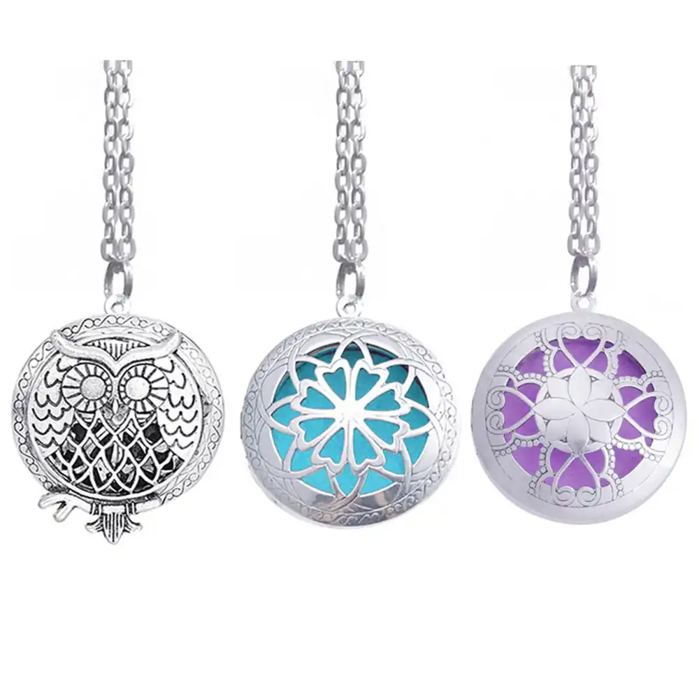 antique silver vintage aromatherapy necklace jewelry 25mm felt