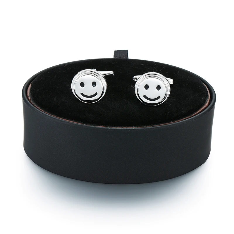 A new set of French fashion men's Black Leather Silver Cufflinks box happy smiling face round Cufflinks box set
A new set of French fashion men's Black Leather Silver Cufflinks box happy smiling face round Cufflinks box set