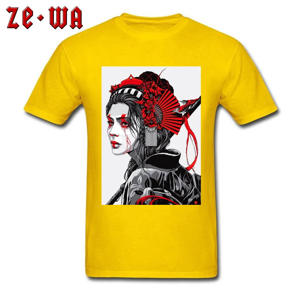 Geisha Japanese Women Hairstyle 3D Printed Summer Autumn 100% Cotton Round Neck Young Tops Shirts Tshirts Prevalent T-shirts Geisha Japanese Women Hairstyle yellow
