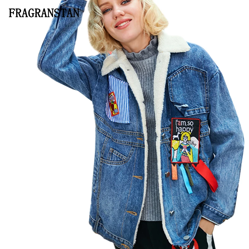 Female Winter Fashion New Thick Lambswool Denim Parkas Women Letter Cartoon Patch Designs Coat High Quality Loose Jackets JQ357
Female Winter Fashion New Thick Lambswool Denim Parkas Women Letter Cartoon Patch Designs Coat High Quality Loose Jackets JQ357