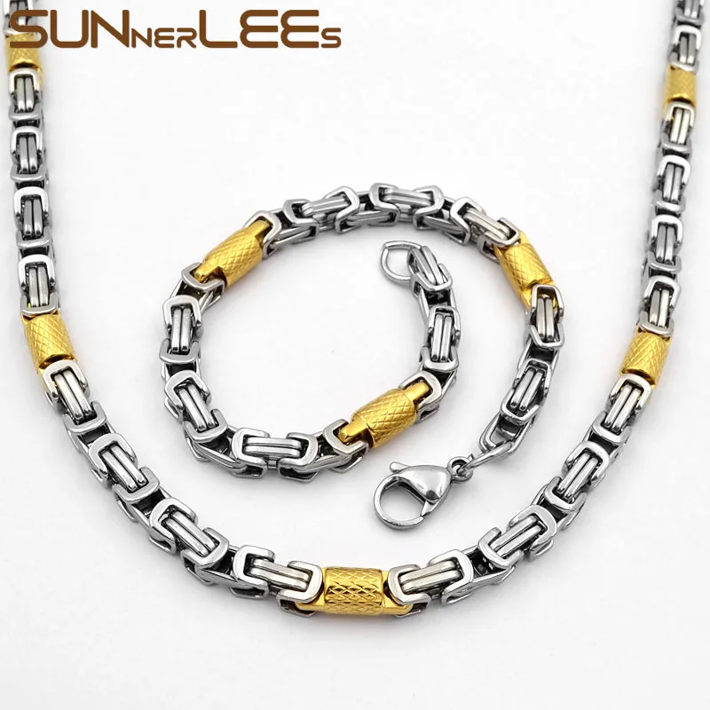 SUNNERLEES Fashion Jewelry Stainless Steel Necklace Bracelet Set 6mm Byzantine Link Chain Gold Color For Men Women SC64 S
SUNNERLEES Fashion Jewelry Stainless Steel Necklace Bracelet Set 6mm Byzantine Link Chain Gold Color For Men Women SC64 S