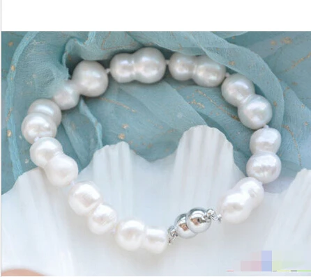 

Free shipping P4089 8" 17mm white baroque double freshwater pearl bracelet @^Noble style Natural Fine jewe