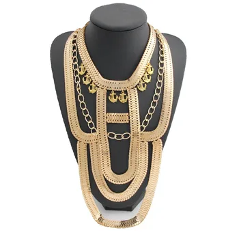 

CirGen Fashion Gothic Gold Color Chunky Chain Handmade Statement Choker Multi layer Pendant Bijoux Necklace Women Jewelry,E46