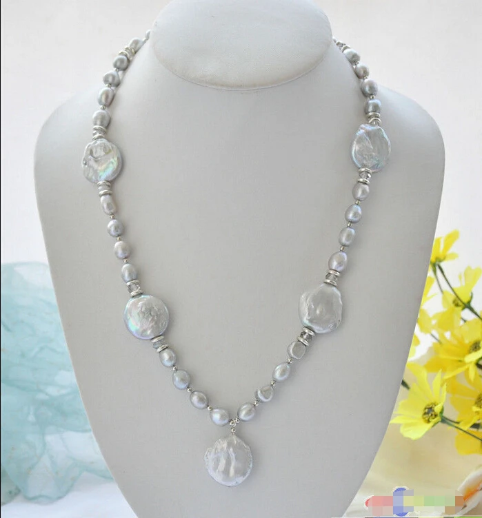 P5082 22" 22mm gray baroque coin freshwater pearl pendant necklace ^^^@^Noble style Natural Fine jewe fast SHIPPING
P5082 22" 22mm gray baroque coin freshwater pearl pendant necklace ^^^@^Noble style Natural Fine jewe fast SHIPPING