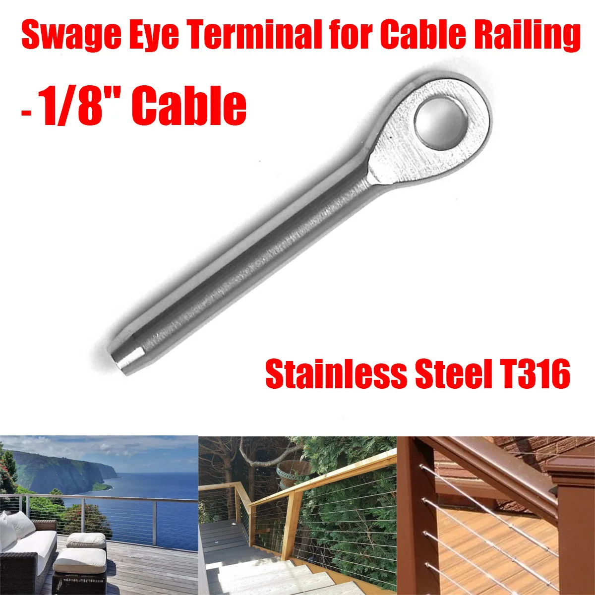 1/8 Inch T316 Silver Marine Swage Eye Terminal Screw For Cable Railing Wire Rope Fittings Rigging Marine Hardware
1/8 Inch T316 Silver Marine Swage Eye Terminal Screw For Cable Railing Wire Rope Fittings Rigging Marine Hardware