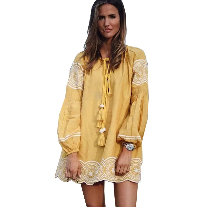 Embroidery Bohemian Yellow Dress Women Elegant Tassel Dress Lady Autumn Holiday Patchwork Dress Long Sleeve Mini Dress Female
Embroidery Bohemian Yellow Dress Women Elegant Tassel Dress Lady Autumn Holiday Patchwork Dress Long Sleeve Mini Dress Female