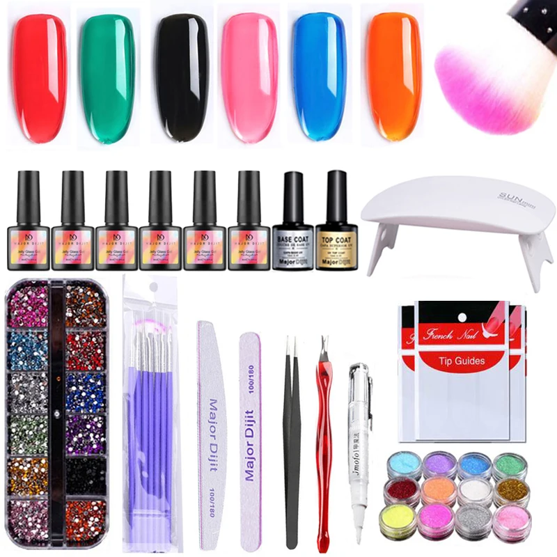 Nail Set With 5W UV Led Lamp 6 Color Nail Gel Polish Base &Top Coat Gel Set Professional Tools For DIY Manicure
Nail Set With 5W UV Led Lamp 6 Color Nail Gel Polish Base &Top Coat Gel Set Professional Tools For DIY Manicure