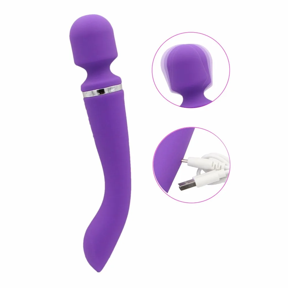 Rechargeable 10 Speeds Double Head AV Vibrators for Women Silicone Magic Wand Massager Vibrator Sex Toys for Woman Sex Machine